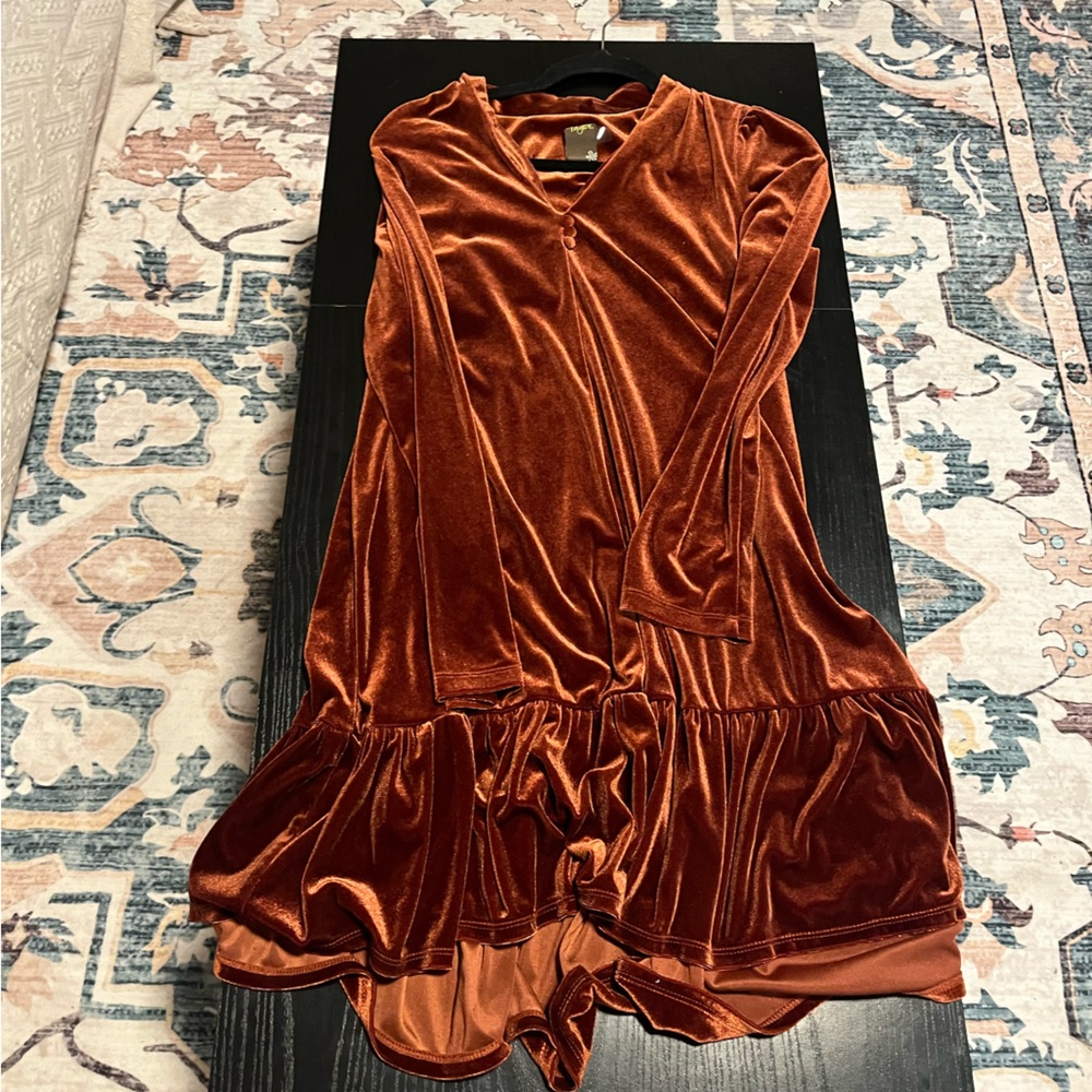 Gold/Burnt Orange Crushed Velvet Cocktail Dress